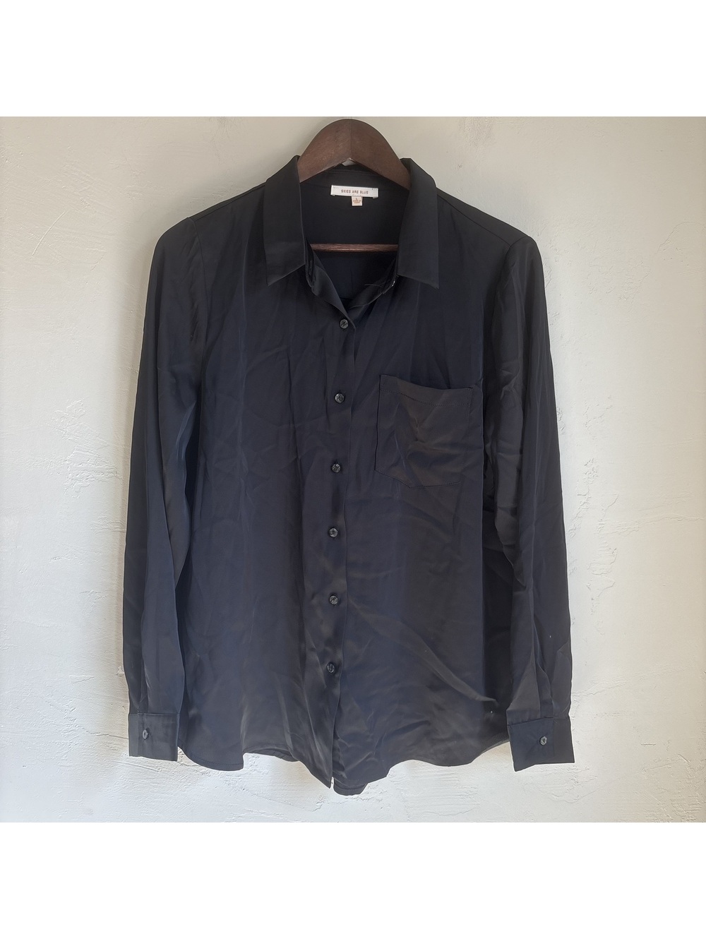 Skies Are Blue Womens Large Black Satin Silky Long Sleeve Button Down Blouse Top